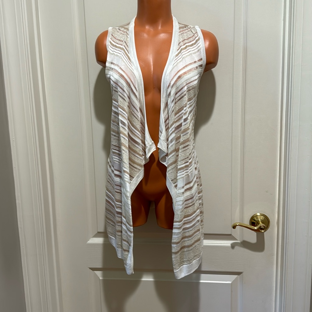 Whbm Waterfall Sleeveless Vest Burnout White Gold Silver Stripe Xs $90 Nwot